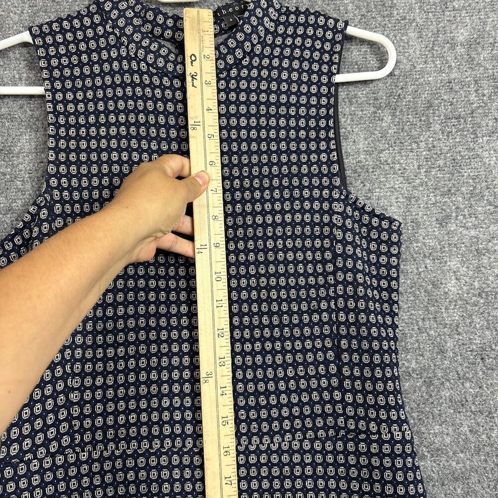 Theory Seraon Palmetto Knit Dress Womens Size 4 Navy Blue Geometric Money - Picture 4 of 9